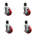 thumbnail image 1 of 4 Inch Red Poly Swivel 1-7/8 Inch Expanding Stem Caster Set with Brake SCC, 1 of 2