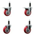 thumbnail image 1 of 4 Inch Red Poly Swivel 1 Inch Expanding Stem Caster Set 2 Total Lock Brakes, 1 of 2