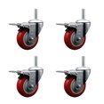 thumbnail image 1 of 4 Inch Red Poly Swivel 5/8 Inch Threaded Stem Caster Set with Total Lock Brake, 1 of 2