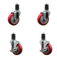 thumbnail image 1 of 4 Inch Red Poly Wheel Swivel 1-5/8 Inch Expanding Stem Caster Set 2 Brakes SCC, 1 of 2