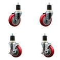 thumbnail image 1 of 4 Inch Red Poly Wheel Swivel 1-7/8 Inch Expanding Stem Caster Set 2 Brakes SCC, 1 of 2