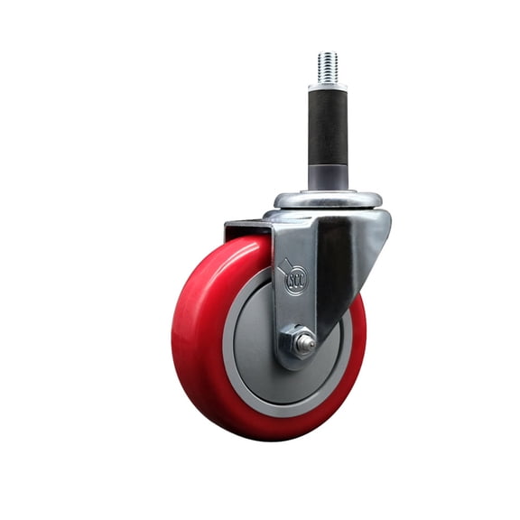 4 Inch Red Poly Wheel Swivel 1 Inch Expanding Stem Caster SCC