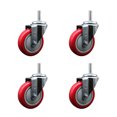 thumbnail image 1 of 4 Inch Red Poly Wheel Swivel 5/8 Inch Threaded Stem Caster Set Service Caster, 1 of 2