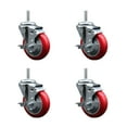 thumbnail image 1 of 4 Inch Red Poly Wheel Swivel 5/8 Inch Threaded Stem Caster Set with Brake, 1 of 2
