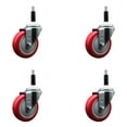 thumbnail image 1 of 4 Inch Red Poly Wheel Swivel 7/8 Inch Expanding Stem Caster Set SCC, 1 of 2