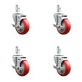 thumbnail image 1 of 4 Inch Red Poly Wheel Swivel 7/8 Inch Square Stem Caster Set with Brake SCC, 1 of 2
