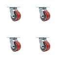 thumbnail image 1 of 4 Inch Red Poly on Cast Iron Caster Set with Ball Bearing and Swivel Lock SCC, 1 of 2