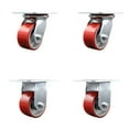 thumbnail image 1 of 4 Inch Red Poly on Cast Iron Caster Set with Ball Bearings 2 Swivel 2 Rigid, 1 of 2