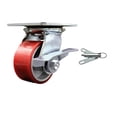 thumbnail image 1 of 4 Inch Red Poly on Cast Iron Caster with Roller Bearing and Brake/Swivel Lock, 1 of 2