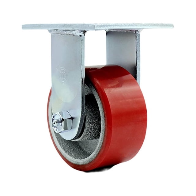 4 Inch Red Poly on Cast Iron Wheel Rigid Caster with Ball Bearing ...