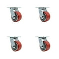 thumbnail image 1 of 4 Inch Red Poly on Cast Iron Wheel Swivel Caster Set with Roller Bearings SCC, 1 of 2