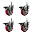 thumbnail image 1 of 4 Inch Red Polyurethane 10MM Threaded Stem Caster Set with Brake, 1 of 2