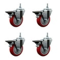 thumbnail image 1 of 4 Inch Red Polyurethane 3/8 Inch Threaded Stem Caster Set with Brake, 1 of 2