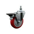 thumbnail image 1 of 4 Inch Red Polyurethane ½ Inch Threaded Stem Caster with Brake, 1 of 2