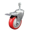 thumbnail image 1 of 4 Inch SS Red Polyurethane 10mm Threaded Stem Caster with Total Lock Brake, 1 of 2