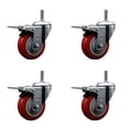 thumbnail image 1 of 4 Inch Red Polyurethane Swivel 7/16 Inch Stem Caster Set with Total Lock Brake, 1 of 2
