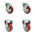 thumbnail image 1 of 4 Inch Red Polyurethane Swivel Top Plate Caster Set with 2 Brakes 2 Rigid SCC, 1 of 2