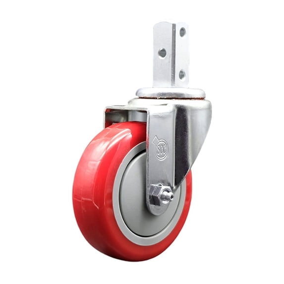 4 Inch Red Polyurethane Wheel Swivel 3/4 Inch Square Stem Caster SCC