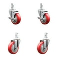 thumbnail image 1 of 4 Inch Red Polyurethane Wheel Swivel 3/4 Inch Square Stem Caster Set 2 Brakes, 1 of 2