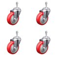thumbnail image 1 of 4 Inch Red Polyurethane Wheel Swivel 3/8 Inch Threaded Stem Caster Set SCC, 1 of 2