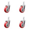 thumbnail image 1 of 4 Inch Red Polyurethane Wheel Swivel 7/8 Inch Square Stem Caster Set SCC, 1 of 2