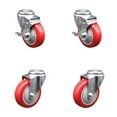 thumbnail image 1 of 4 Inch Red Polyurethane Wheel Swivel Bolt Hole Caster Set with 2 Brake SCC, 1 of 2