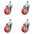thumbnail image 1 of 4 Inch Red Polyurethane Wheel Swivel ½ Inch Threaded Stem Caster Set SCC, 1 of 2