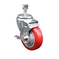 thumbnail image 1 of 4 Inch Red Polyurethane Wheel Swivel ½ Inch Threaded Stem Caster with Brake, 1 of 2