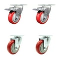 thumbnail image 1 of 4 Inch Red Polyurethane Wheel Swivel Top Plate Caster Set 2 Total Lock Brakes, 1 of 2