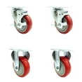 thumbnail image 1 of 4 Inch Red Polyurethane Wheel Swivel Top Plate Caster Set with 2 Brake 2 Rigid, 1 of 2
