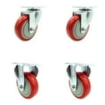 thumbnail image 1 of 4 Inch Red Polyurethane Wheel Swivel Top Plate Caster Set with 2 Rigid SCC, 1 of 2