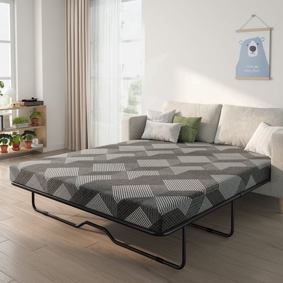 4 Inch Replace Pull Out Sofa Queen Mattress,CertiPUR-US Certified,Queen Size Sleeper Sofa Mattress,Ultra Soft Removable Cover, Non-Slip Bottom, Supportive Seat Pad for RV, Bed, Dorm 58 * 72 * 4 in.