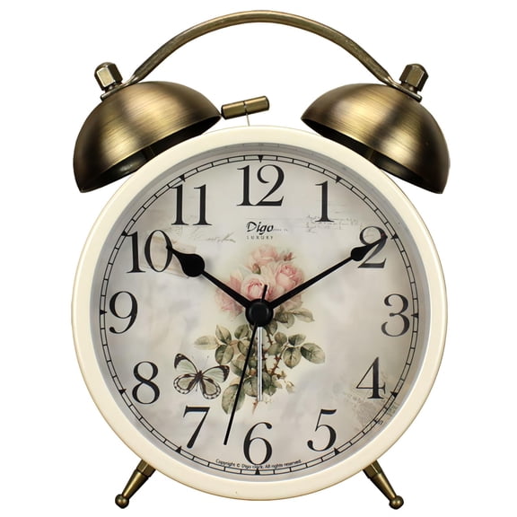 4 Inch Retro Twin Bell Alarm Clock for Bedroom – Silent Non-Ticking Quartz Movement, Small Analog Desk Clock with Night Light for Bedside Table, Battery Operated
