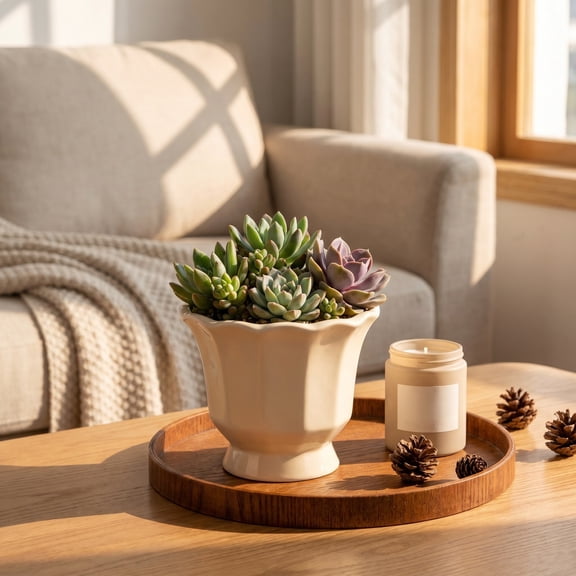 4 Inch Round Ceramics Planter with Scalloped Rim,Mini Flowerpots with Drainage Plug for Indoor Outdoor Ferns Succulents