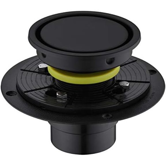 4 Inch Round Design Tile-in Shower Drain with Adjustable Shower Drain Base Flange, SUS 304 Stainless Steel Floor Drain with Tile Insert Grate Removable Cover, Matte Black Finished