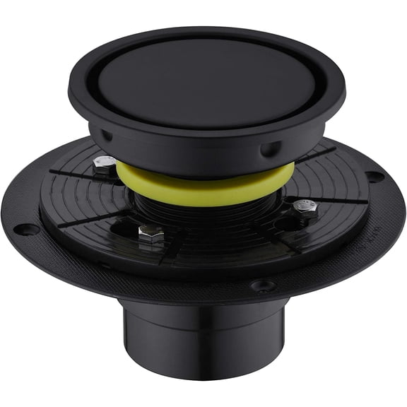 4 Inch Round Design Tile-in Shower Drain with Adjustable Shower Drain Base Flange, SUS 304 Stainless Steel Floor Drain with Tile Insert Grate Removable Cover, Matte Black Finished