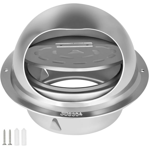 4 Inch Round Dryer Vent Cover, 304 Stainless Steel Air Vent Cap with Flap, External Extractor Wall Vent for Ventilation System