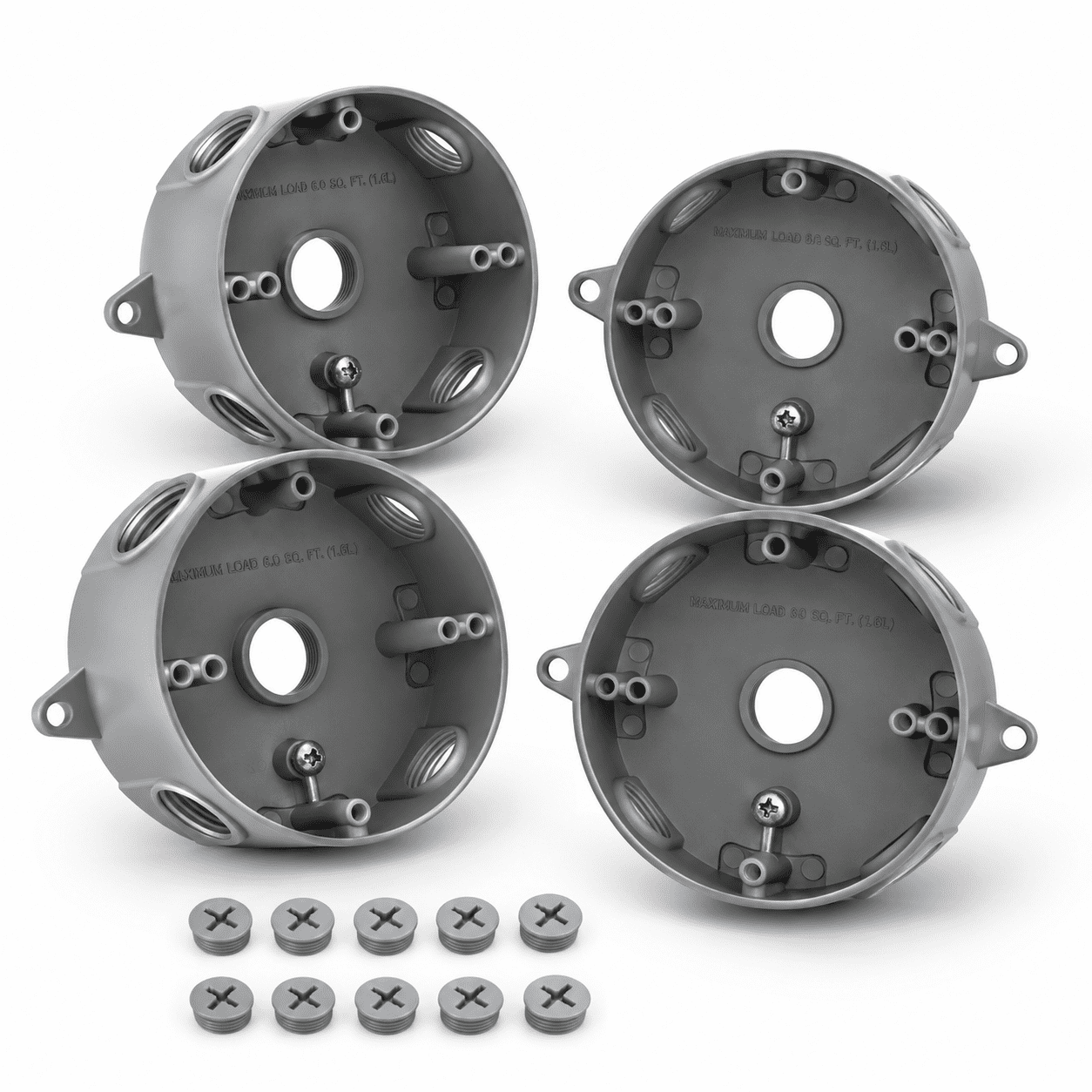 4 Inch Round Gray Electrical Box, 1/2 Inch Threaded Holes, 4-Pack ...