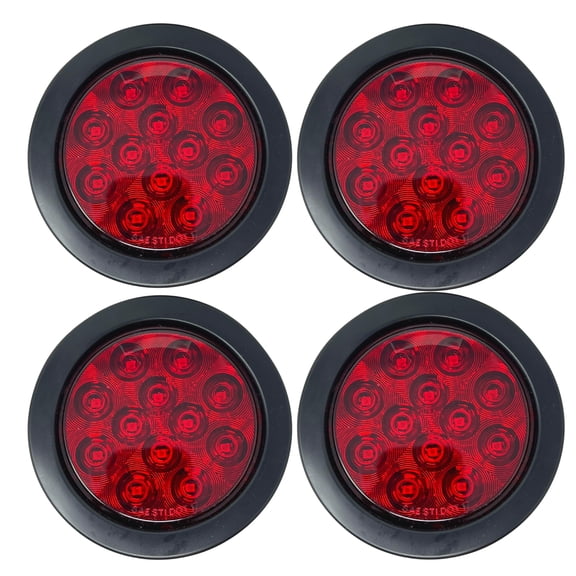 All Star Truck Parts 4" Inch Round Led Trailer Tail Lights Kit Red 12 LED Waterproof Grommet 4x Red