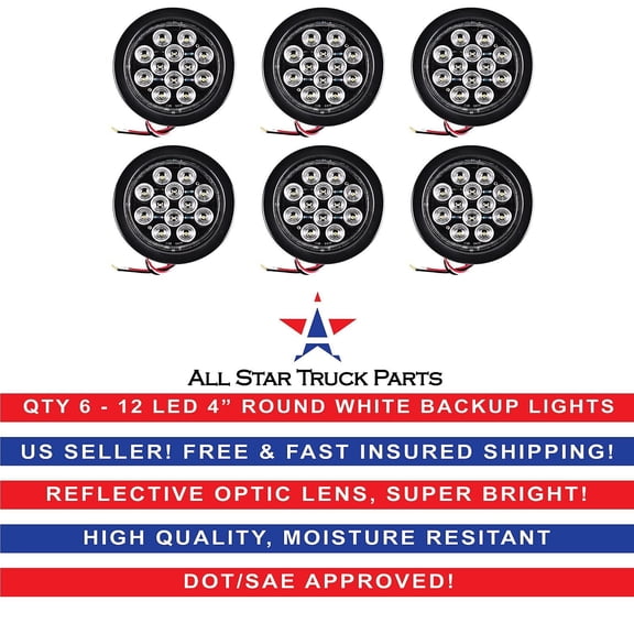 4" Inch Round Led Trailer Tail Lights Kit Red/White 12 LED Waterproof Turn Tail Marker 6x White