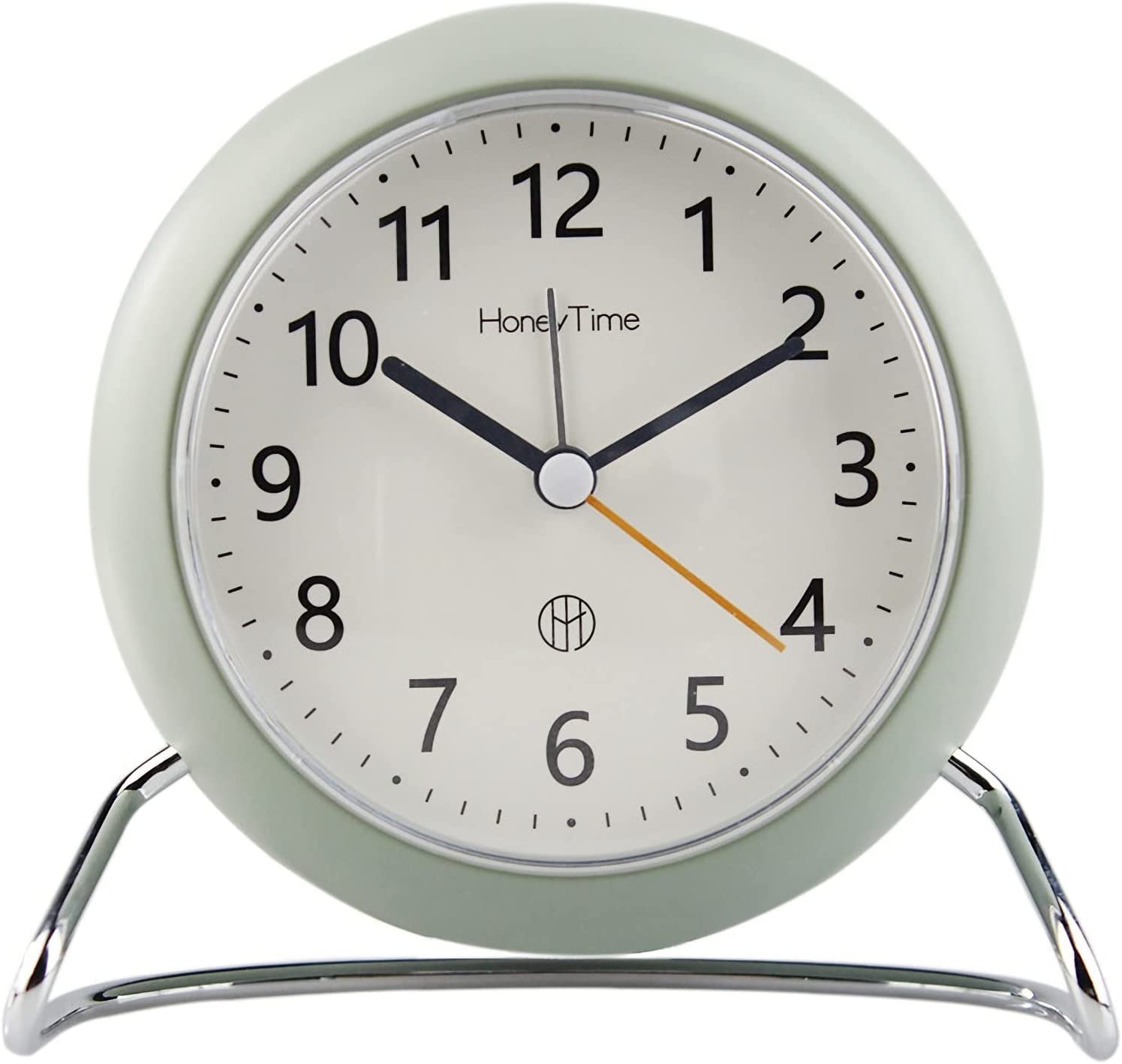 4 Inch Round NonTicking Analog Alarm Clock, Battery Operated with