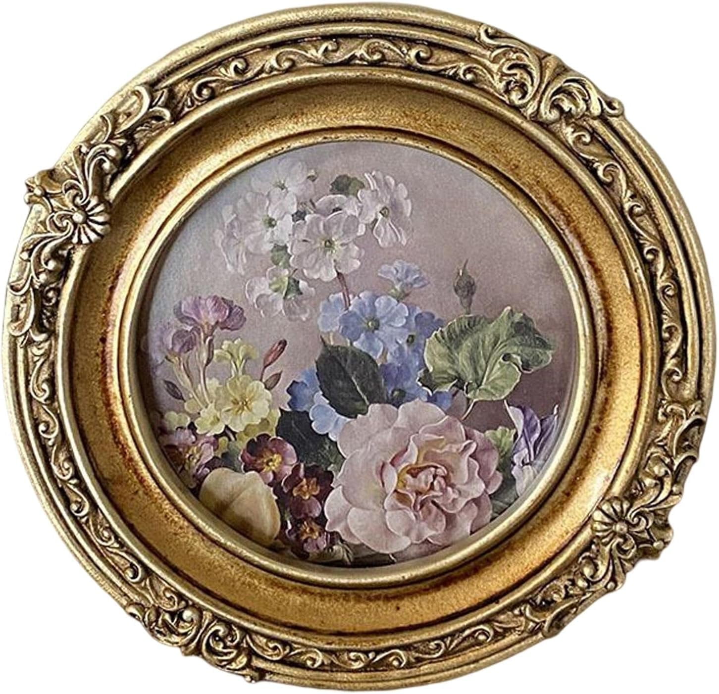 4 Inch Round Shape Resin Photo Frame, Vintage Gold Picture Frame, Photo Tabletop & Wall Display Hanging Display & Home Decor