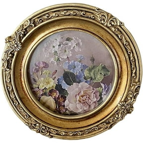 4 Inch Round Shape Resin Photo Frame, Vintage Gold Picture Frame, Photo Tabletop & Wall Display Hanging Display & Home Decor
