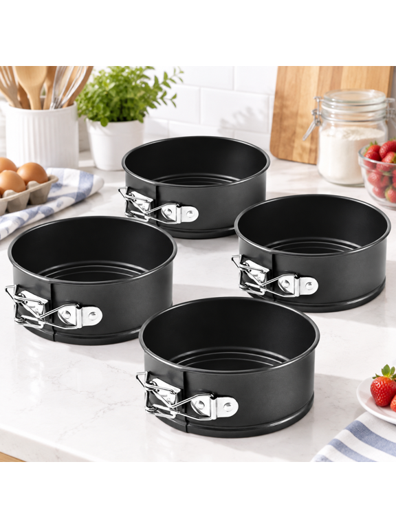 4 Inch Round Springform Pans Set of 4, Removable Bottom Mini Cheesecake Bakeware
