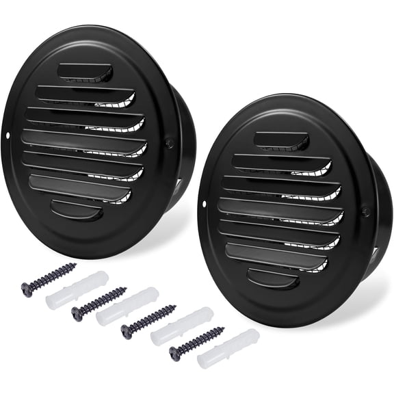 4-Inch Round Stainless Steel Vent Cover, 2-Pack Black Air Vent Hood Outside Dryer Vent Cover with Built-in Screen Mesh for Soffit and Wall Vents