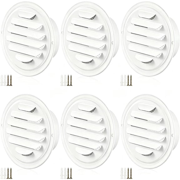 4 Inch Round White Stainless Steel Soffit Vent Cover with Mesh Screen 6 Pack for Attic Dryer Wall Ceiling Shed Ventilation