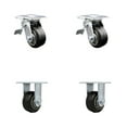 thumbnail image 1 of 4 Inch Rubber on Aluminum Caster Set with Ball Bearings 2 Brakes 2 Rigid SCC, 1 of 2