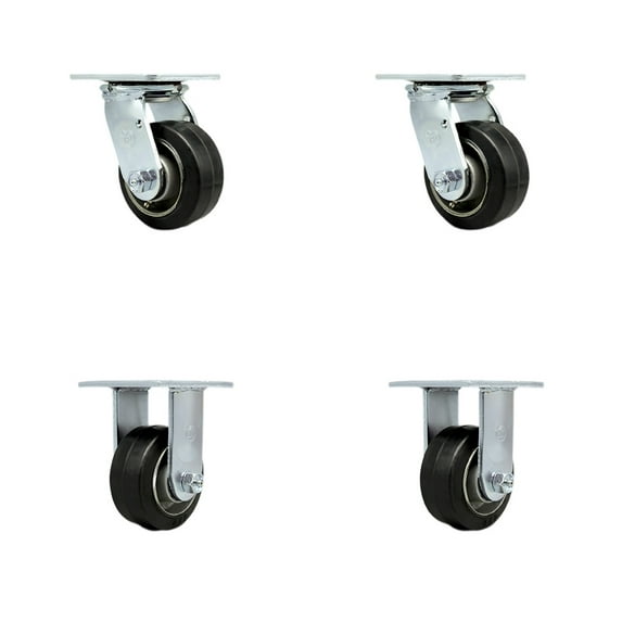 4 Inch Rubber on Aluminum Caster Set with Roller Bearings 2 Swivel 2 Rigid SCC