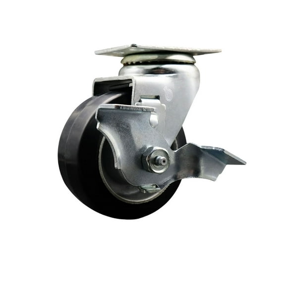 4 Inch Rubber on Aluminum Swivel Caster with Roller Bearing and Brake SCC
