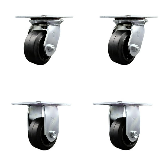 4 Inch Rubber on Steel Caster Set with Ball Bearings 2 Swivel 2 Rigid SCC